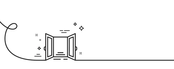 Иконка Открытой Двери Непрерывная Одна Линия Кудряшками Вывеска Вход Символ — стоковый вектор