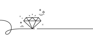 Elmas çizgisi simgesi. Kıvrımlı tek bir çizgi. Mücevher kristali ya da parlak bir işaret. Mücevher hazine sembolü. Elmas tek taslak şerit. Döngü eğrisi modeli. Vektör