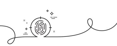 Parmak izi çizgisi simgesi. Kıvrımlı tek bir çizgi. Parmak izi hedef işareti. Biyometrik kimlik sembolü. Parmak izi, tek taslak şerit. Döngü eğrisi modeli. Vektör