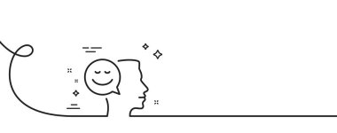 Pozitif düşünme çizgisi simgesi. Kıvrımlı tek bir çizgi. İnsan iletişim sembolü. Gülümse ve sohbet işareti yap. Keyifli tek hatlı şerit. Döngü eğrisi modeli. Vektör