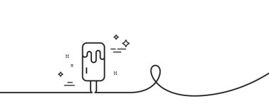 Dondurma çubuk çizgisi ikonunda. Kıvrımlı tek bir çizgi. Vanilyalı dondurma işareti. Donmuş yaz tatlı sembolü. Dondurma tek hatlı şerit. Döngü eğrisi modeli. Vektör