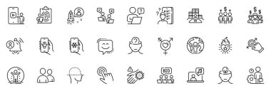 Uygulama için simgeler toplanma, telefon videosu ve Kullanıcı bildirim satırı simgeleri arasında kurtarılan kişi, imleç, yüz tarama ince simge web seti yer almaktadır. Müzik, küresel iş. Vektör