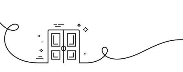 门线图标 连续一行与卷曲 建筑物入口标志 出口的门牌号门单一轮廓带 循环曲线模式 — 图库矢量图片