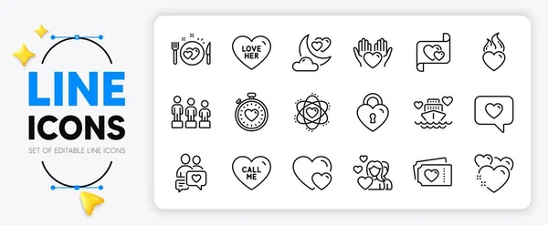 Love Message Equality Heart Line Icons Set App Include Couple — Stock Vector