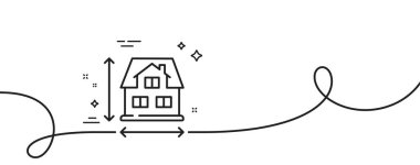 Ev boyutu çizgisi simgesi. Kıvrımlı tek bir çizgi. Bina büyüklüğü tabelası. Mimari ölçüm sembolü. Ev boyutu tek ana hatlı şerit. Döngü eğrisi modeli. Vektör