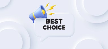 En iyi seçenek. Konuşma baloncuklu üç boyutlu bir arkaplan. Özel indirimli tabela. Reklam indirimi sembolü. En iyi konuşma mesajı. Megafonlu pankart. Vektör