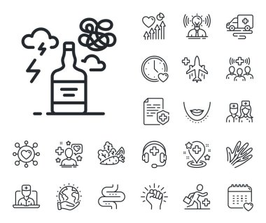 Zor stres işareti. Çevrimiçi doktor, hasta ve ilaç ikonları. Alkol bağımlılığı çizgisi ikonu. Akıl sağlığı sorunu sembolü. Alkol bağımlısı işareti. Vektör