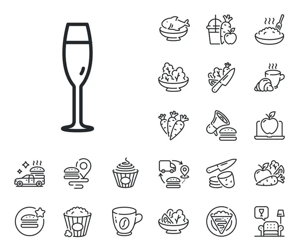 酒杯的标志 甜爆米花和沙拉的图标轮廓 香槟玻璃线图标 香槟玻璃线标志 意大利面 新鲜果汁图标 供应链 — 图库矢量图片