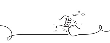 Yumruk çizgisi simgesi. Kıvrımlı tek bir çizgi. Arkadaşlar işaret eder. Kanka el sembolü. Tek şeritli yumruk darbesi. Döngü eğrisi modeli. Vektör