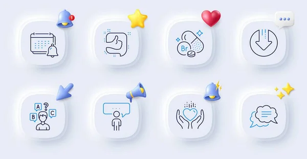 Hold Heart Text Message Quiz Test Line Icons Buttons Bell — Stock Vector
