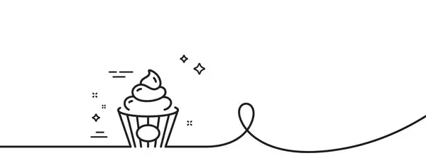 Tårta Linje Ikon Kontinuerlig Linje Med Curl Födelsedagskaka Skylt Dessertmatssymbol — Stock vektor