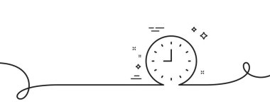 Saat çizgisi simgesi. Kıvrımlı tek bir çizgi. Zaman işareti. Ofis İzleme ya da Zamanlayıcı sembolü. Saat tek ana hatlı şerit. Döngü eğrisi modeli. Vektör