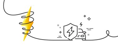 Araba şarj çizgisi ikonu. Kıvrımlı tek bir çizgi. EV araç şarj tabelası. Elektrik güç kalkanı sembolü. Araba tek şerit şarj ediyor. Enerjiyle döngü eğrisi. Vektör