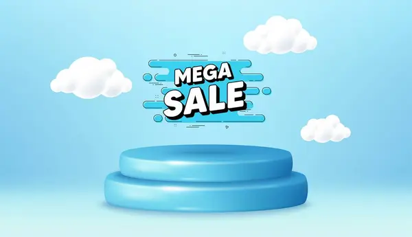 Mega Sale Badge Banner Winner Podium Base Product Offer Pedestal — Stock Vector