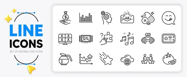 Thoughts Augmented Reality Coffeepot Line Icons Set App Include Safe — Stock Vector