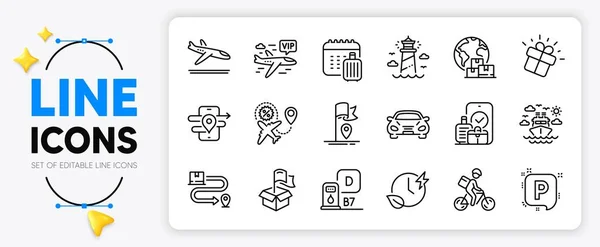 Carry Baggage Gps Delivery Service Line Icons Set App Include — Stock Vector