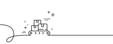 Toptan satış ürünleri ikonu. Kıvrımlı tek bir çizgi. Depo kutuları kemer işareti. Lojistik envanter sembolü. Toptan mal, tek taslak şerit. Döngü eğrisi modeli. Vektör
