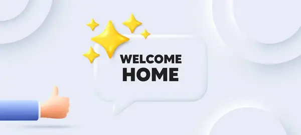 Bentornato Casa Sfondo Neumorfico Con Bolla Vocale Chat Offerta Invito — Vettoriale Stock