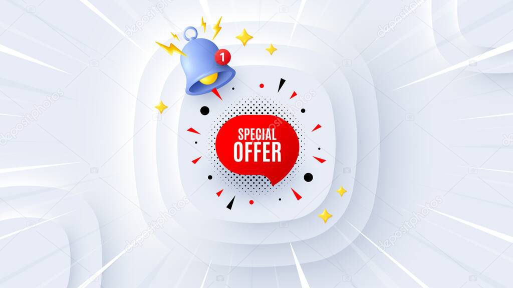 Special offer sticker. Neumorphic offer 3d banner, poster. Discount banner shape. Sale coupon bubble icon. Special offer promo event background. Sunburst banner, flyer or coupon. Vector
