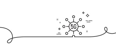 5G teknoloji çizgisi simgesi. Kıvrımlı tek bir çizgi. Wifi kablosuz ağ işareti. Mobil veri iletim sembolü. 5G teknolojisi, tek hatlı şerit. Döngü eğrisi modeli. Vektör