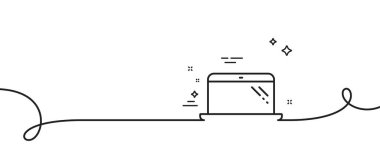 Dizüstü bilgisayar hattı simgesi. Kıvrımlı tek bir çizgi. Mobil bilgisayar aygıtı işareti. Dizüstü bilgisayar taslak şeridi. Döngü eğrisi modeli. Vektör