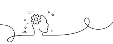 Mühendislik hattı simgesi. Kıvrımlı tek bir çizgi. Çarklı araç işareti. İnsan sembolü düşünür. Mühendislik taslak şeridi. Döngü eğrisi modeli. Vektör