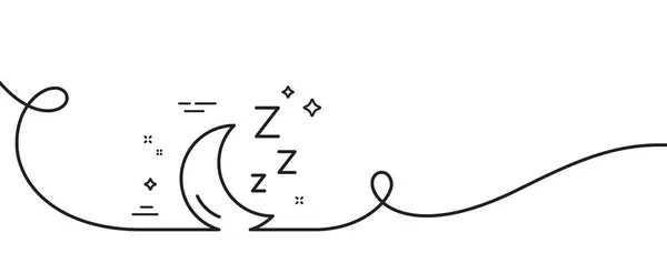 月亮线图标 连续一行与卷曲 睡觉吧 Zzz标志 夜晚月亮的象征 月球单一轮廓带 循环曲线模式 — 图库矢量图片