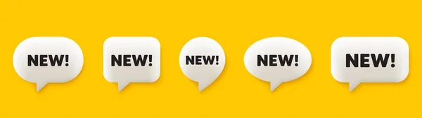 新标签 3D聊天语言泡沫设置 特殊的报价标志 新的到达标志 到达者说话的语音信息 对话框信息图形 — 图库矢量图片