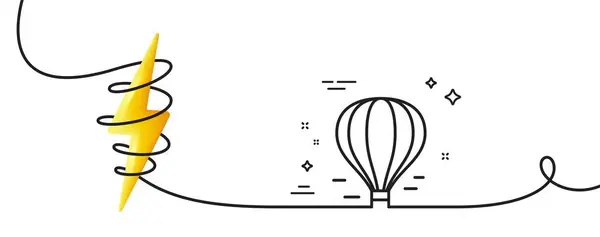 气球线图标 连续一行与卷曲 带有篮子标志的航班运输 飞机的标志 气球单轮廓带 带能量的回圈曲线 — 图库矢量图片
