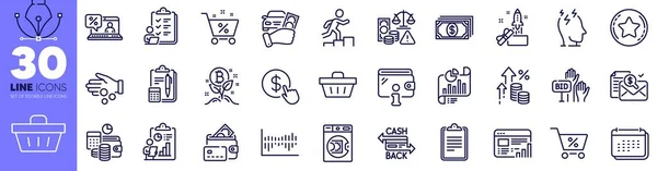 Shopping Basket Fraud Column Diagram Line Icons Pack Special Offer — Stock Vector