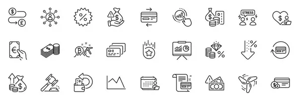 Icons Pack Finance Schwierige Stressbewältigung Und Card Line Icons App — Stockvektor
