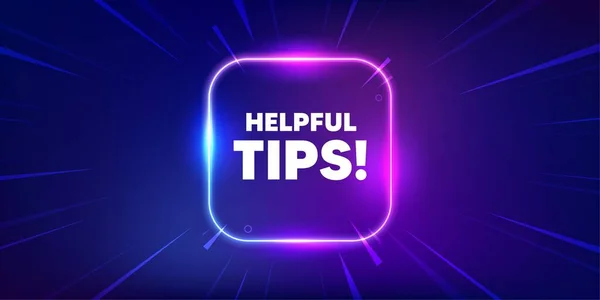 Helpful Tips Tag Neon Light Frame Box Banner Education Faq — Stock Vector