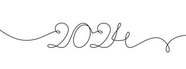 2024 yılbaşı tek sıra çizimi. 2024 numaralı el çizimi. Eğri hatlar. Tek çizgili çizgili, minimalist el yapımı afiş. Moda tasarımı. Yeni yıl vektör illüstrasyonu