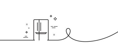 İki odalı buzdolabı hattı ikonu. Kıvrımlı tek bir çizgi. Buzdolabı tabelası. Dondurucu depolama sembolü. Buzdolabı tek ana hatlı şerit. Döngü eğrisi modeli. Vektör