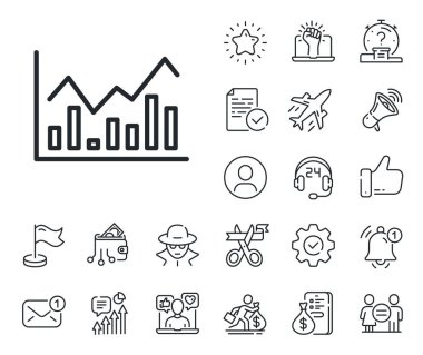 Ekonomik grafik işareti. Maaşlı çalışan, cinsiyet eşitliği ve alarm çanı taslak simgeleri. Finansal grafik çizelgesi simgesi. Borsa simgesi. İş yatırımı. Çizelge çizelgesi işareti. Vektör