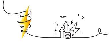 Enerji enflasyon çizgisi ikonu. Kıvrımlı tek bir çizgi. Elektrik akımı yükseltme işareti. Tüketim büyüme sembolü. Enerji enflasyonu tek ana hatlı şerit. Enerjiyle döngü eğrisi. Vektör