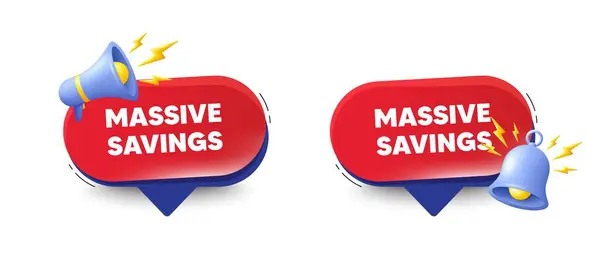 大規模な貯蓄タグ 3Dベル メガフォンでスピーチバブル 特別オファー価格のサイン 広告割引シンボル 大規模な節約チャットスピーチメッセージ 赤はトークボックスを提供します ベクター — ストックベクタ
