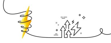 Enerji enflasyon çizgisi ikonu. Kıvrımlı tek bir çizgi. Elektrik akımı yükseltme işareti. Tüketim büyüme sembolü. Enerji enflasyonu tek ana hatlı şerit. Enerjiyle döngü eğrisi. Vektör