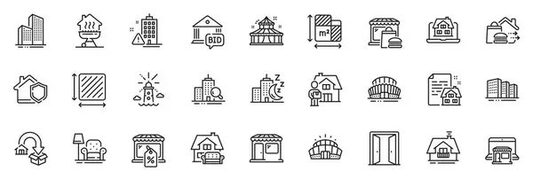 Icons Pack Sports Stadium Lighthouse Skyscraper Buildings Line Icons App — Stock Vector