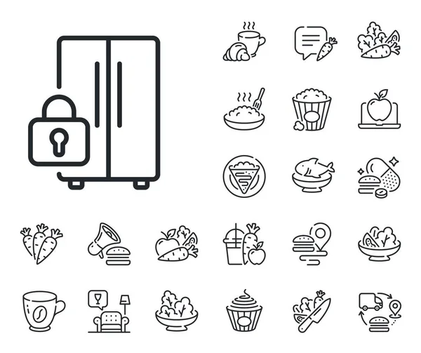 Fridge Child Lock Sign Crepe Sweet Popcorn Salad Outline Icons — Stock Vector