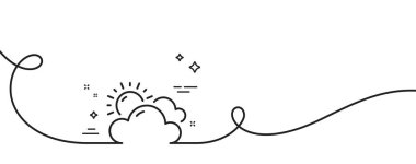 Güneşli hava tahmini çizgisi simgesi. Kıvrımlı tek bir çizgi. Güneş işaretli bulutlar. Bulutlu gökyüzü sembolü. Güneşli hava tek hatlı şerit. Döngü eğrisi modeli. Vektör