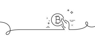 Bitcoin ödeme hattı simgesi. Kıvrımlı tek bir çizgi. Şifreli para işareti. Kripto para sembolü. Bitcoin tek ana hatlı kurdele öder. Döngü eğrisi modeli. Vektör