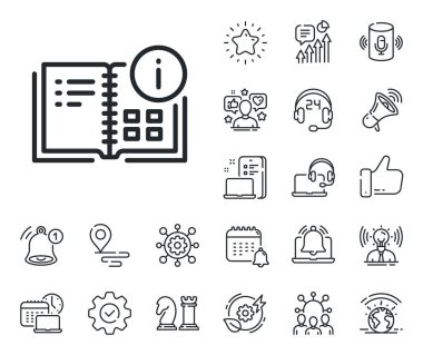 Teknik bilgi işareti. Konum, teknoloji ve akıllı hoparlörler ikonları yerleştirin. Komut bilgi satırı simgesi. Talimat bilgi satırı işareti. Etkileyici, marka büyükelçisi ikonu. Vektör