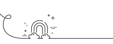 Gökkuşağı çizgisi simgesi. Kıvrımlı tek bir çizgi. Yanardöner ışıklı bulutlu gökyüzü. Hava fenomeni sembolü. Gökkuşağı tek hatlı şerit. Döngü eğrisi modeli. Vektör