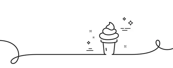Ice Cream Cone Line Icon Continuous One Line Curl Vanilla — Stock Vector