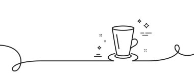 Bir fincan çay çizgisi ikonu. Kıvrımlı tek bir çizgi. Taze içecek işareti. Latte veya kahve sembolü. Çay fincanı taslak şeridi. Döngü eğrisi modeli. Vektör