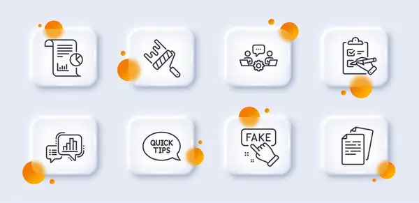 Checklist Teamwork Documents Line Icons Pack Botões Vidro Com Círculos — Vetor de Stock
