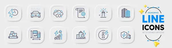 Lighthouse Electricity Consumption Night City Line Icons Web App Pack — Stock Vector