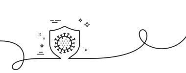 Coronavirus koruma hattı ikonu. Kıvrımlı tek bir çizgi. Covid virüs işareti. Enfeksiyon koruma sembolü. Coronavirus tek hatlı şerit. Döngü eğrisi modeli. Vektör