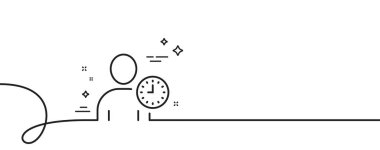 Saat çizgisi simgesine sahip kullanıcı. Kıvrımlı tek bir çizgi. Avatar 'ın profilini zaman işaretiyle çıkar. İnsan silueti sembolü. Zaman yönetimi tek ana hatlı kurdele. Döngü eğrisi modeli. Vektör